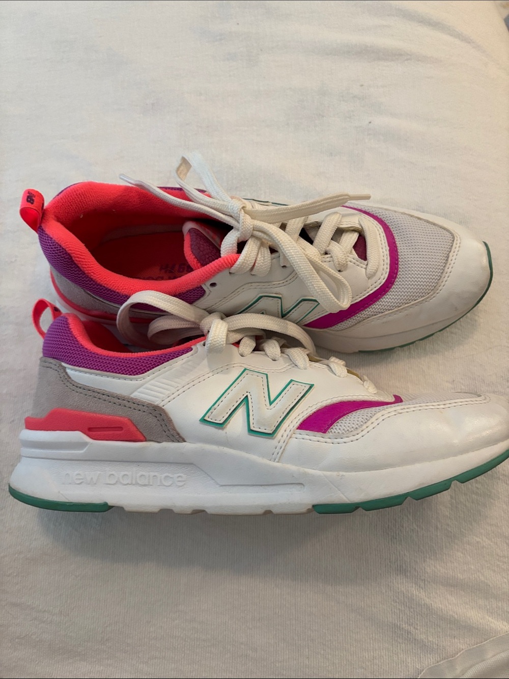 New Balance White Sneakers with Pink, Magenta & Teal Accents